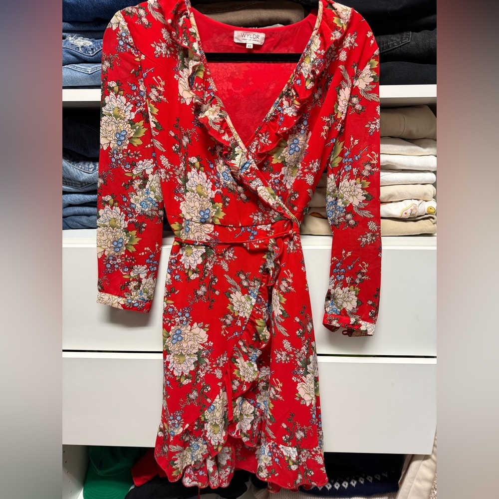 WYLDR Red Floral Ruffle Wrap Dress